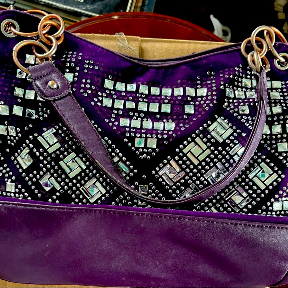 Gem studded bling purse
Purse bottom is 12 1/2”
See other pics for measurements